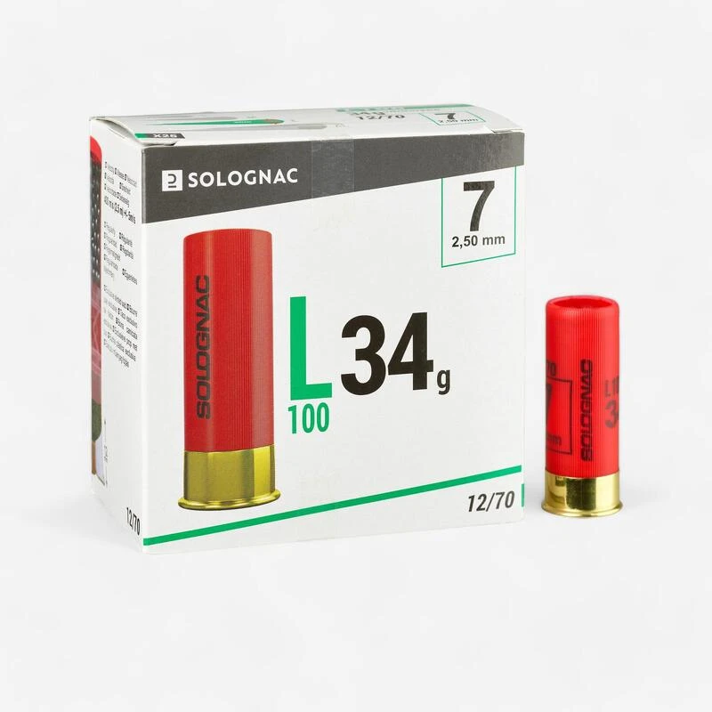 CARTOUCHE L100 34g CALIBRE 12/70 PLOMB N°7 X25