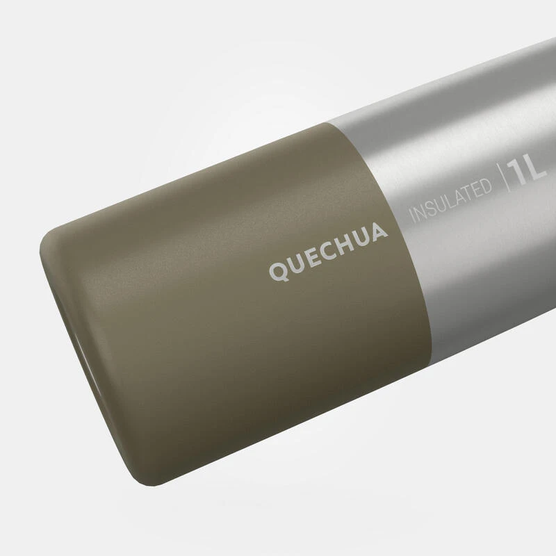 Quechua Gourde Isotherme Inox 1L Bouchon à Ouverture Rapide Pour La Randonnée - Kaki – Image 3