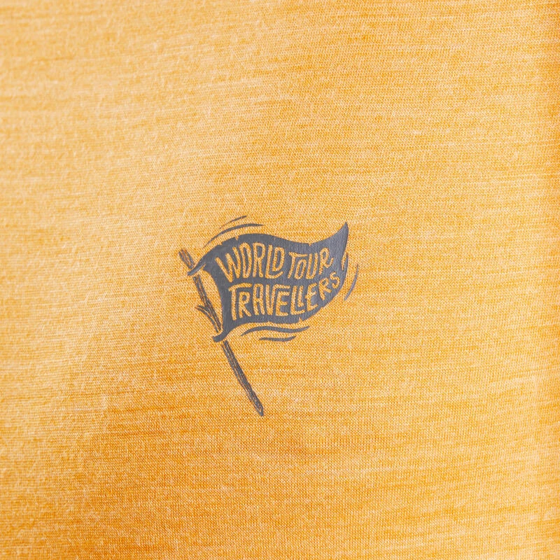 T-shirt De Trek Voyage Manches Courtes Laine Mérinos Homme - TRAVEL 500 Jaune – Image 4