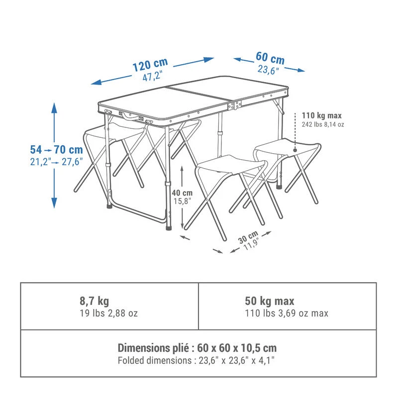 Quechua TABLE DE CAMPING PLIANTE - 4 TABOURETS - 4 À 6 PERSONNES – Image 2